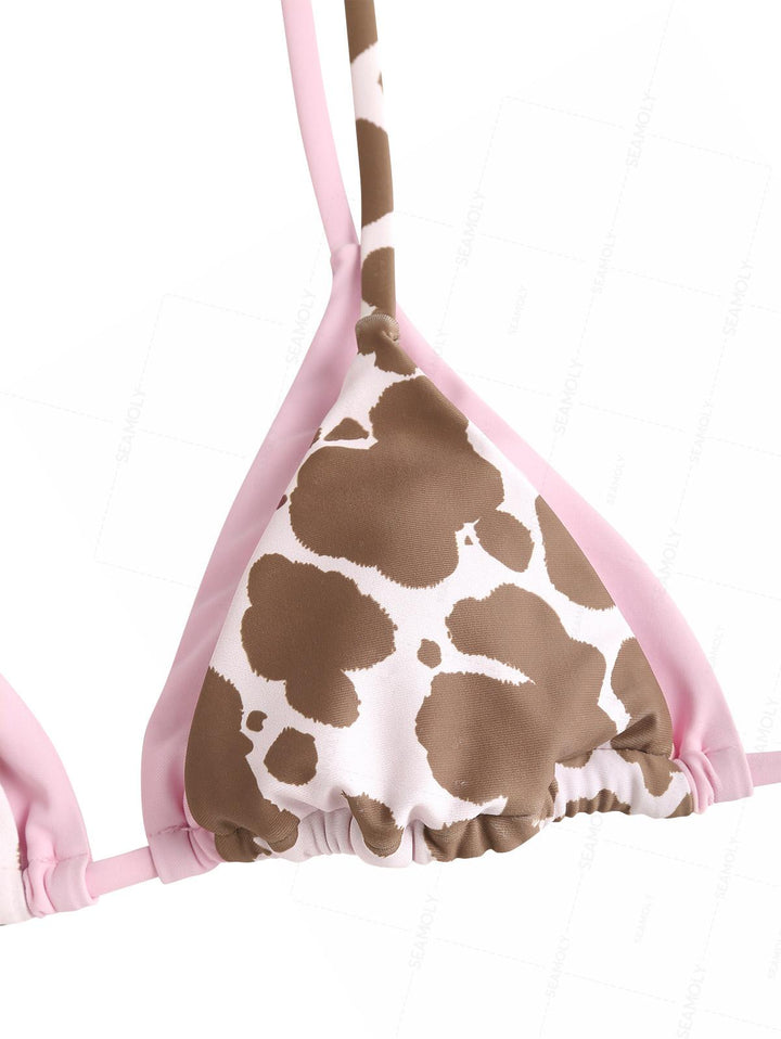 Seamolly Cow Print Double Layer Top & Cheeky Brazilian Bottom Bikini Set