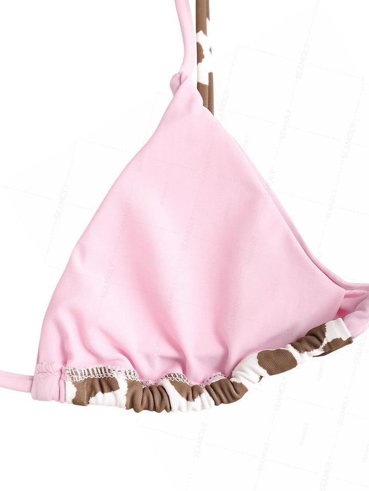 Seamolly Cow Print Double Layer Top & Cheeky Brazilian Bottom Bikini Set