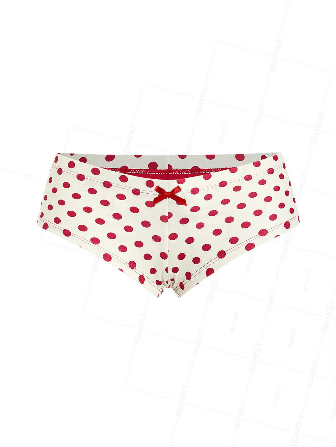 Seamolly Polka Dot Print Bowknot Bikini Bottom Cheeky Swim Boyshorts