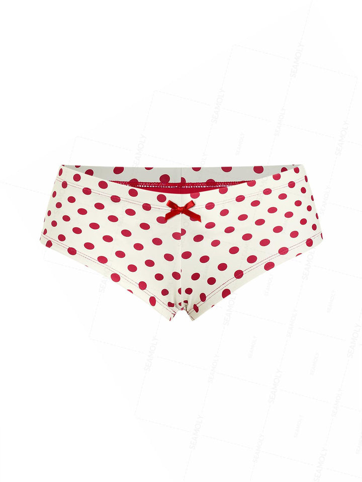 Seamolly Polka Dot Print Bowknot Bikini Bottom Cheeky Swim Boyshorts