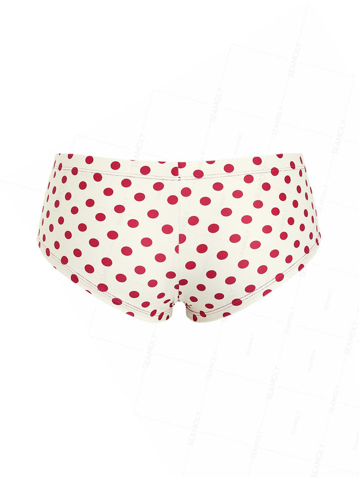 Seamolly Polka Dot Print Bowknot Bikini Bottom Cheeky Swim Boyshorts