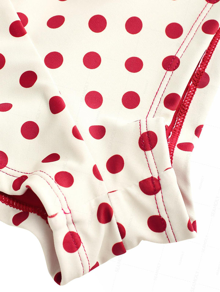 Seamolly Polka Dot Print Bowknot Bikini Bottom Cheeky Swim Boyshorts