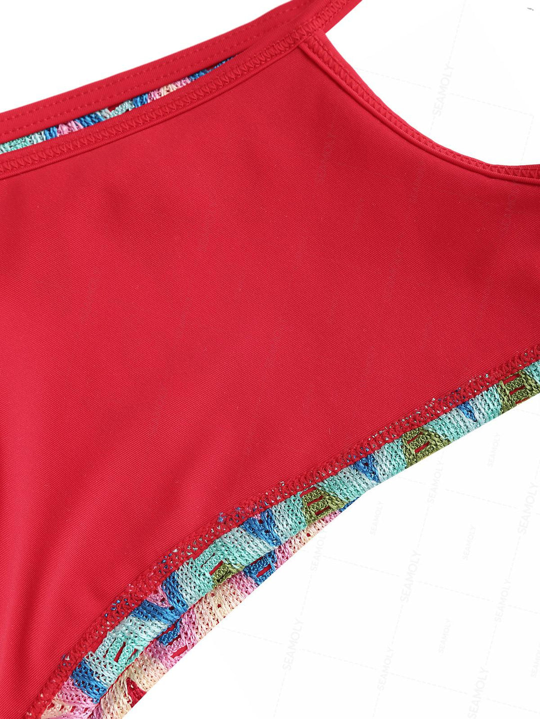 Seamolly Crochet Rainbow Chevron Halter Cutout Tied Side Cheeky Boyshorts Tankini Set