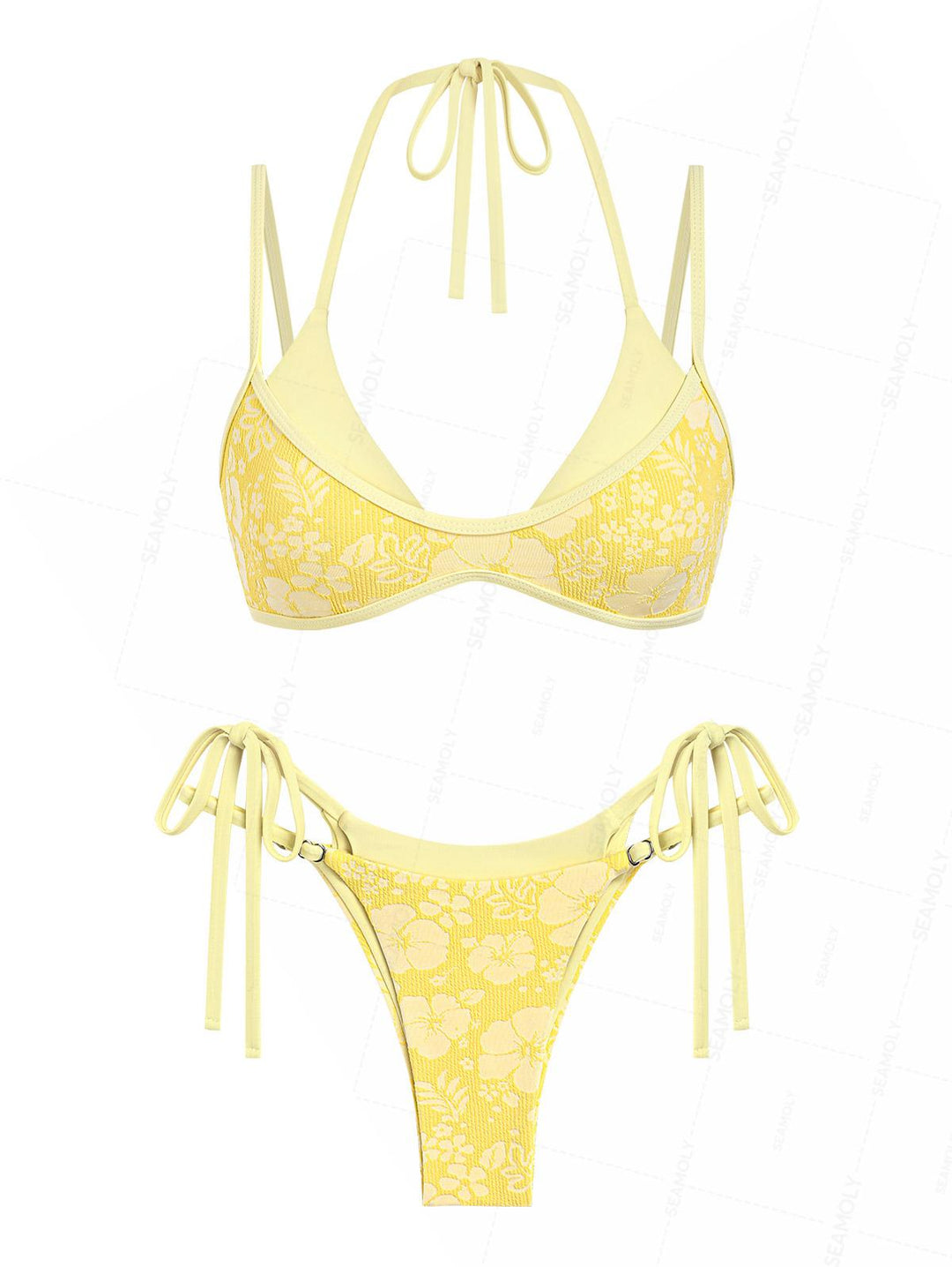 Seamolly Recycled Fabric Jacquard String Double Layer Bikini Set