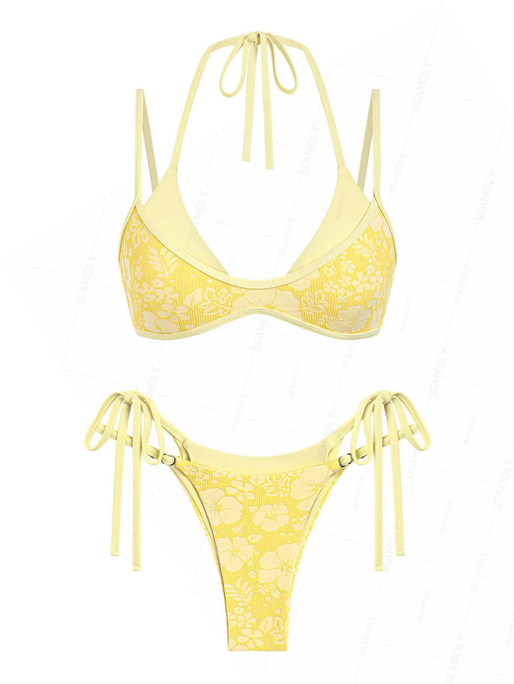 Seamolly Recycled Fabric Jacquard String Double Layer Bikini Set