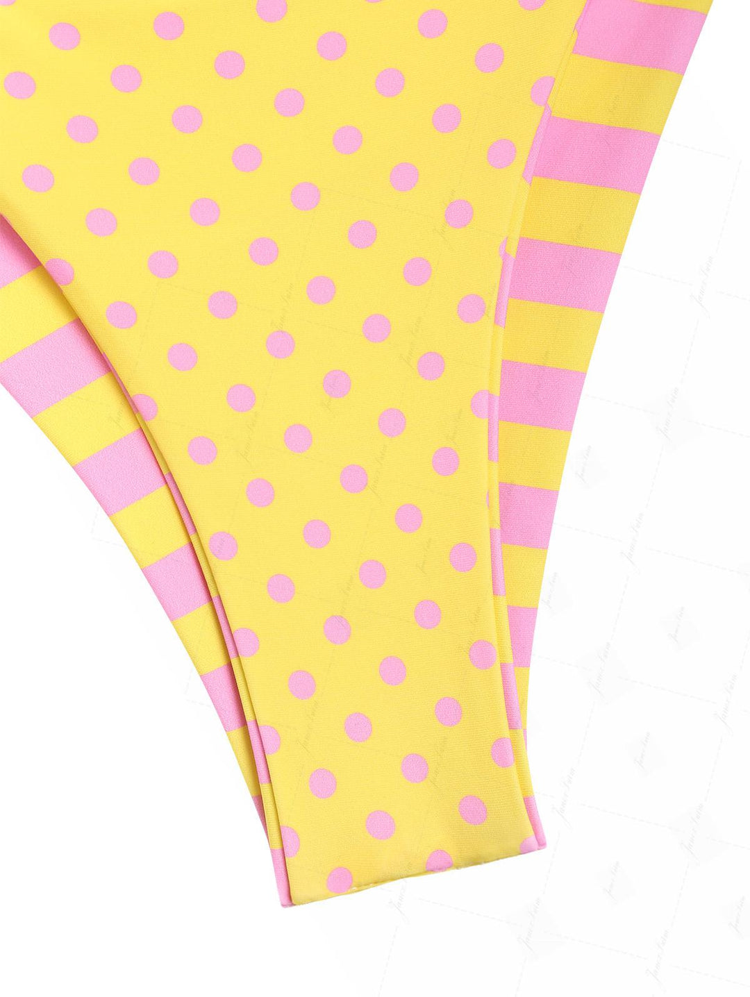 Yellow Striped Polka Dot O Ring Double Layer Top & Reversible Cheeky Brazilian Bottom Bikini Set