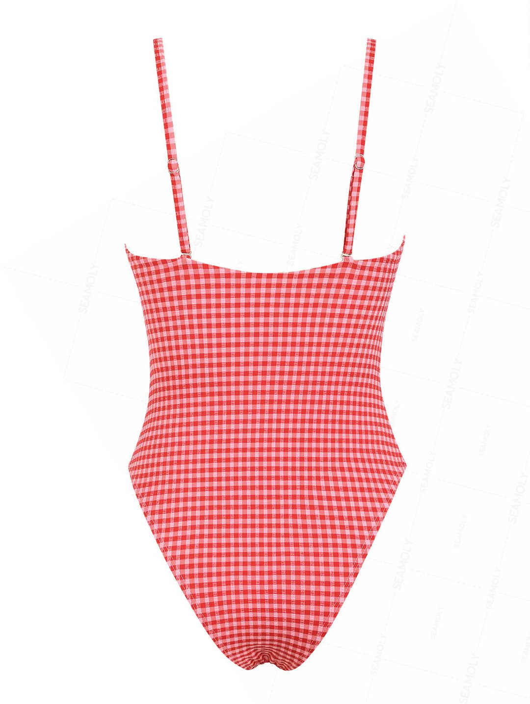Seamolly Gingham Drawstring Tie Front One-piece Swimsuit