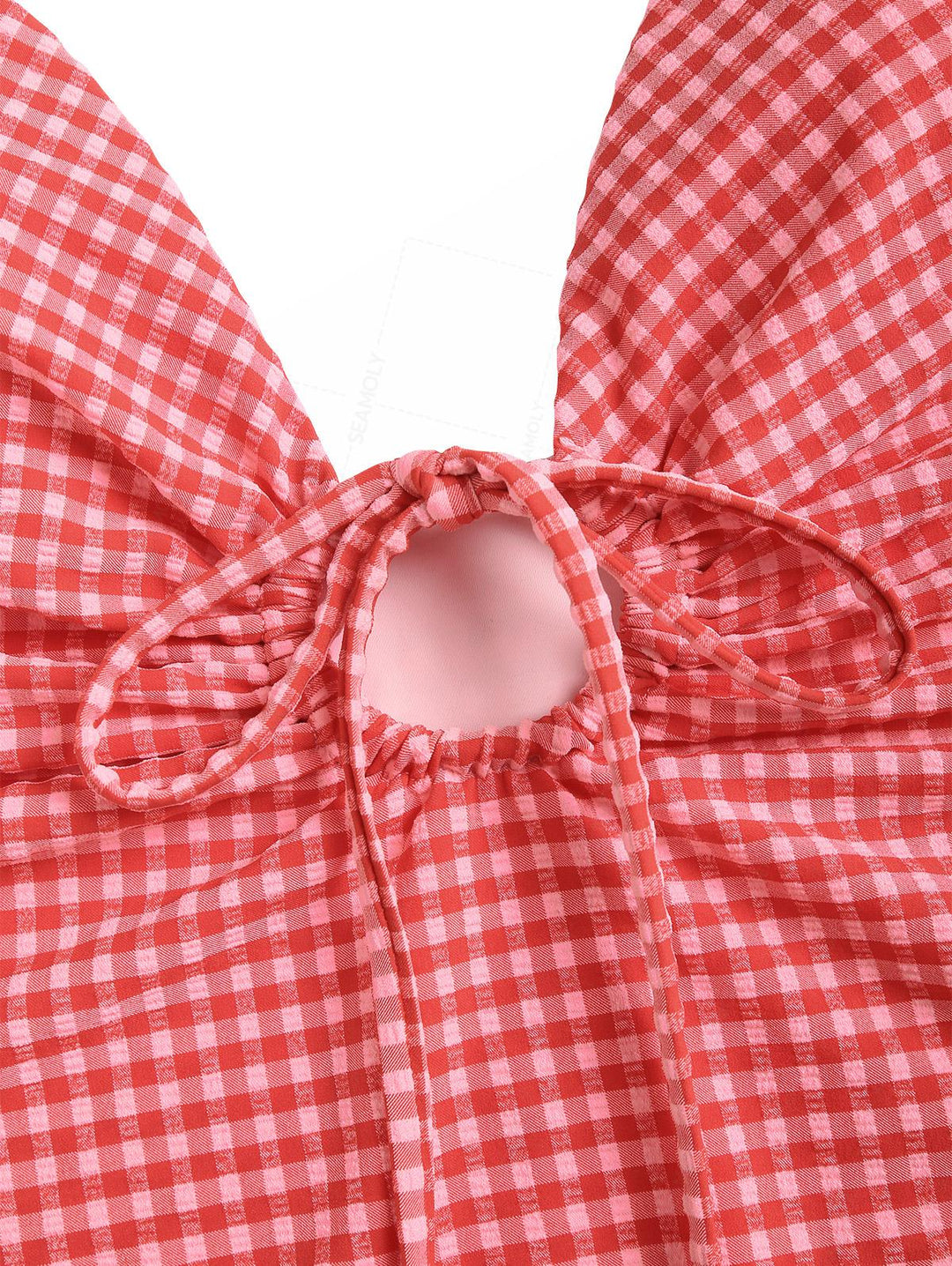 Seamolly Gingham Drawstring Tie Front One-piece Swimsuit
