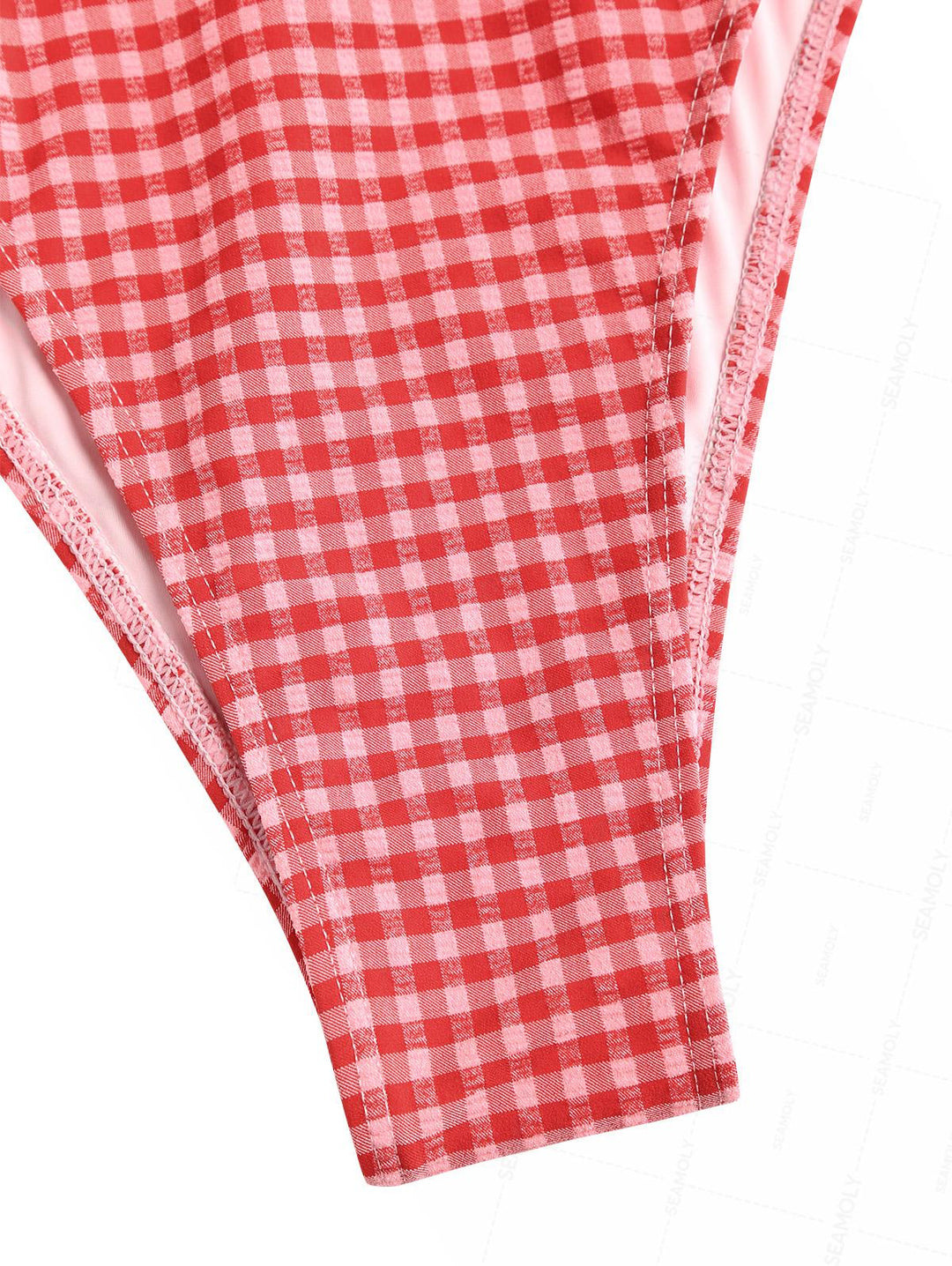 Seamolly Gingham Drawstring Tie Front One-piece Swimsuit