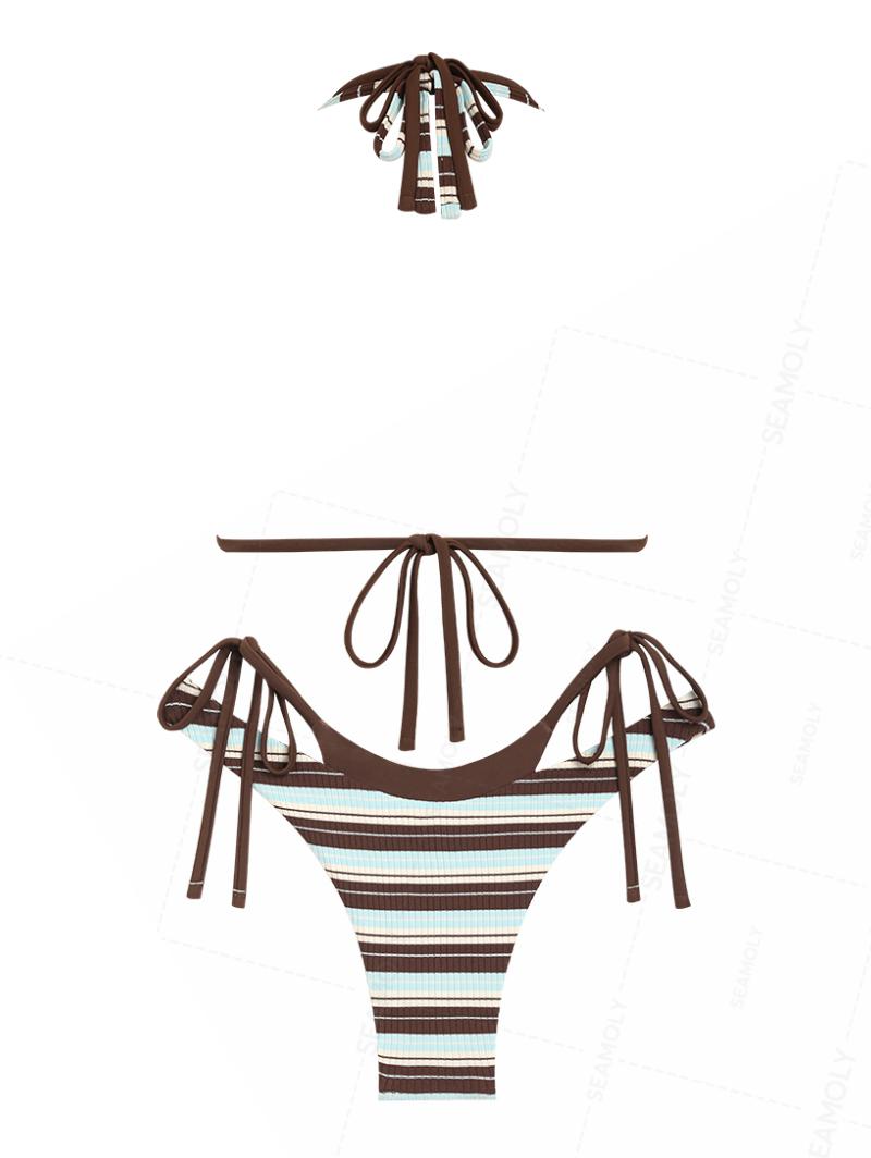 Seamolly Contrast Color Striped O Ring Double Layer Bikini Set