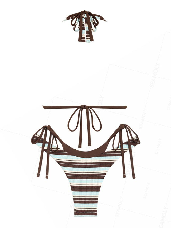 Seamolly Contrast Color Striped O Ring Double Layer Bikini Set