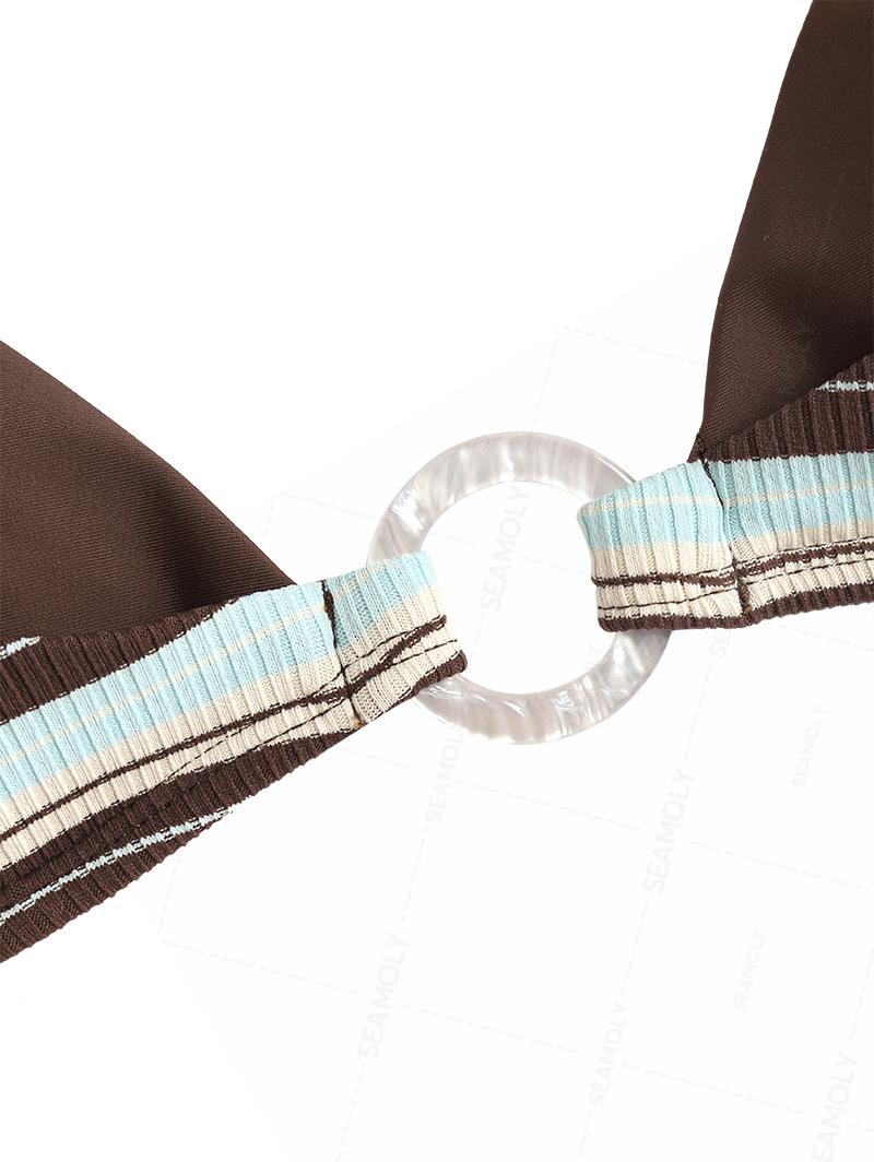 Seamolly Contrast Color Striped O Ring Double Layer Bikini Set