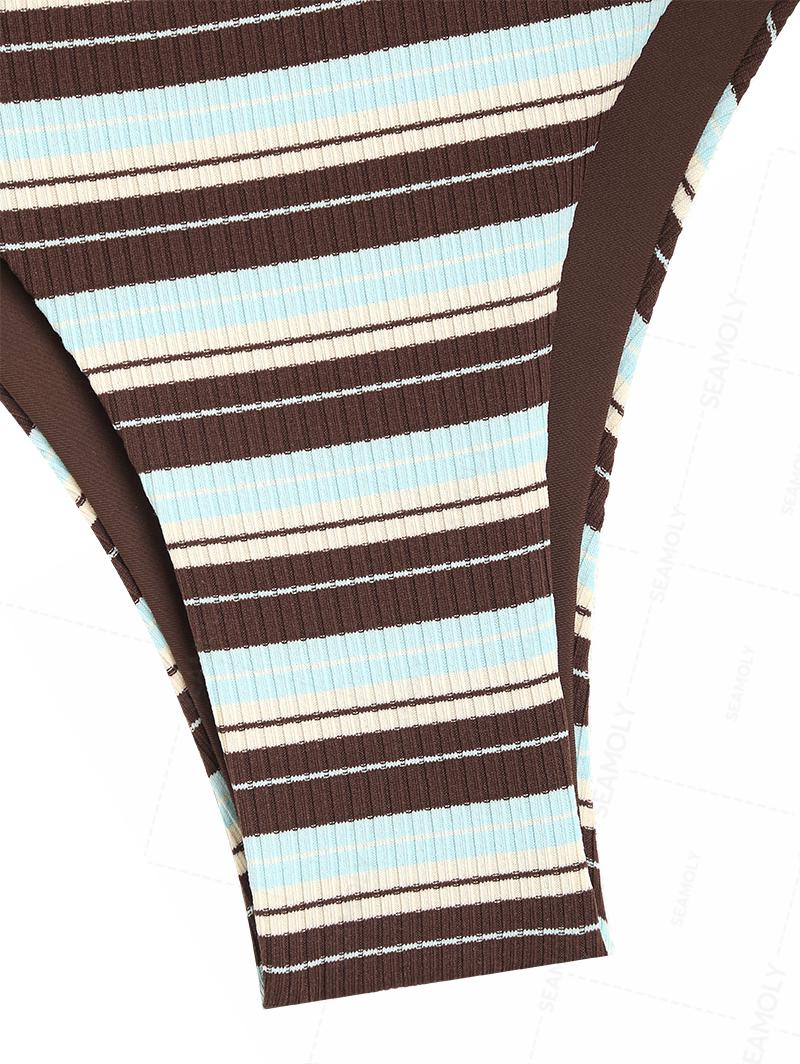 Seamolly Contrast Color Striped O Ring Double Layer Bikini Set