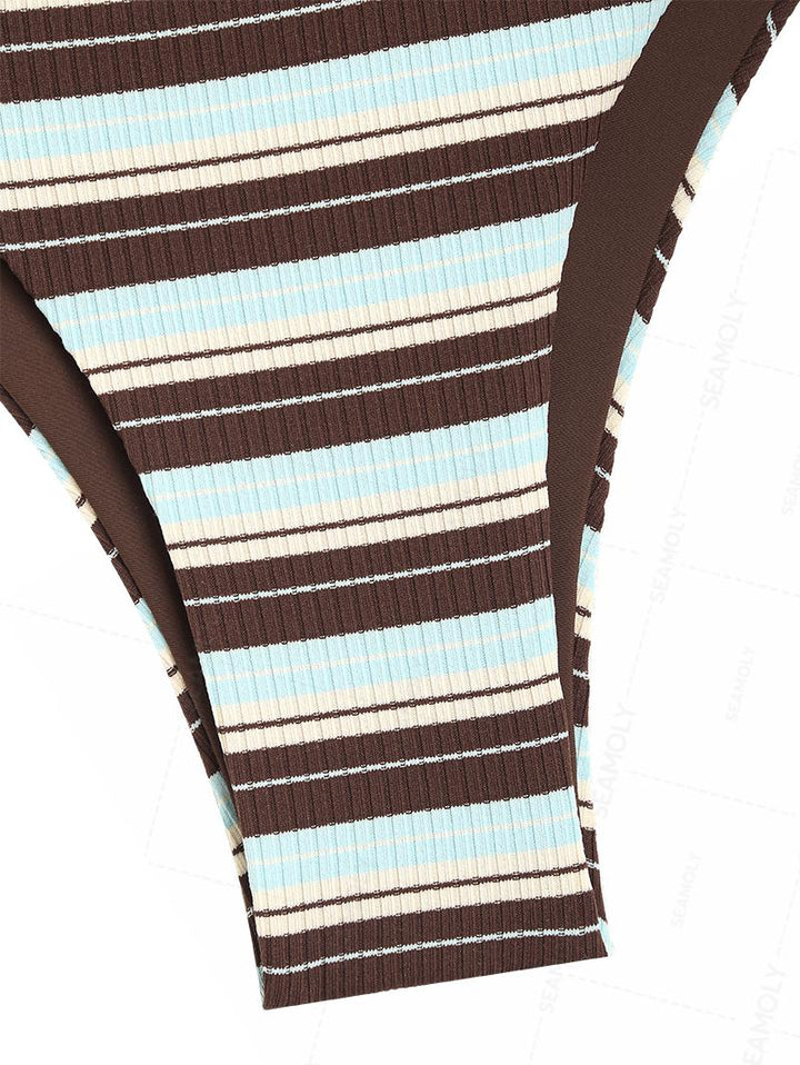 Seamolly Contrast Color Striped O Ring Double Layer Bikini Set