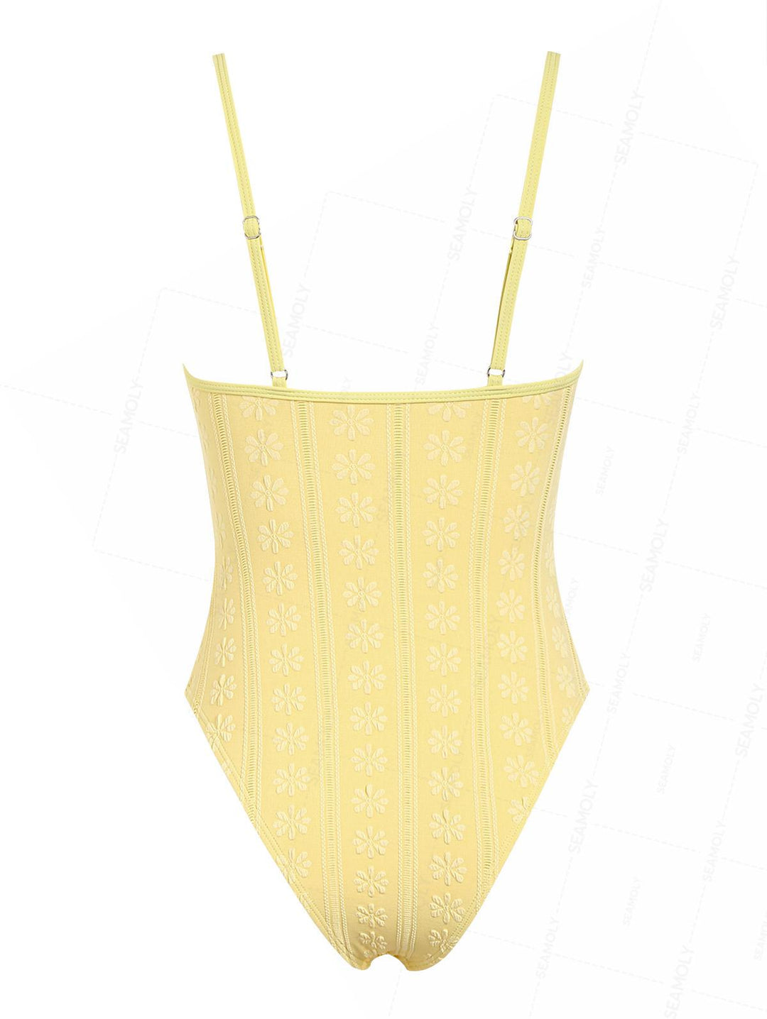 Seamolly Floral Jacquard Drawstring Tie Front One-piece Swimsuit