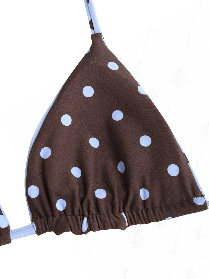 Sky Blue Polka Dot Reversible Triangle Top & Skirted Bottom Bikini Set