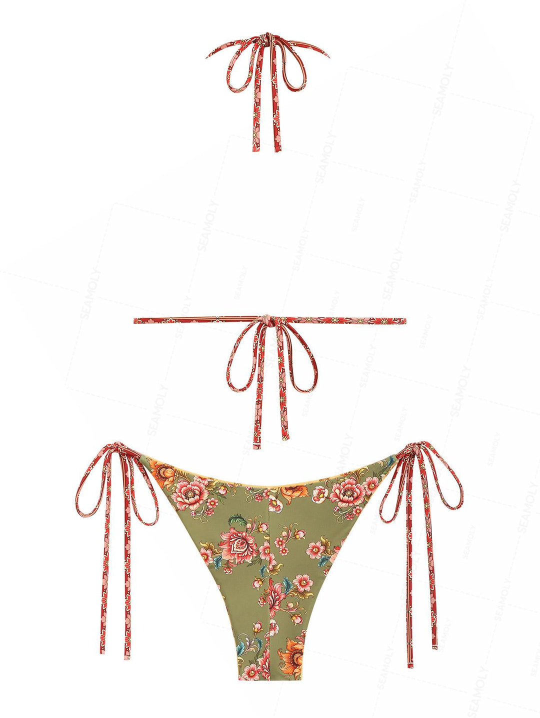Seamolly Patchwork Floral Print Triangle Top & Reversible Cheeky Brazilian Bottom Bikini Set
