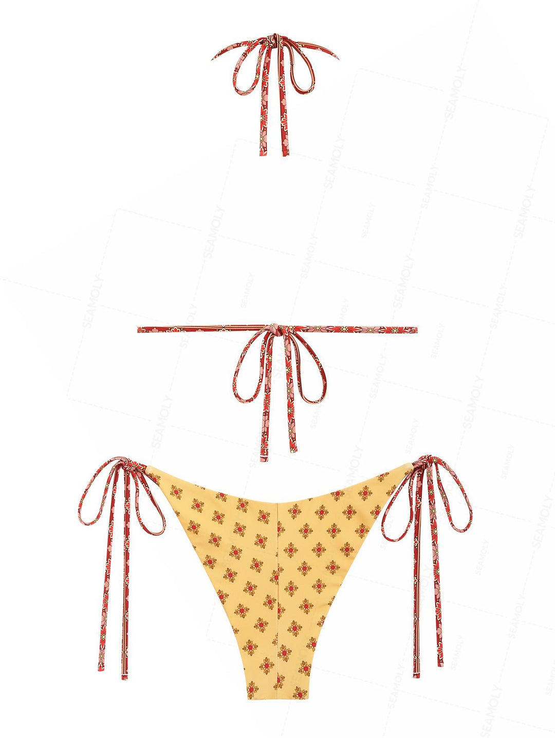 Seamolly Patchwork Floral Print Triangle Top & Reversible Cheeky Brazilian Bottom Bikini Set