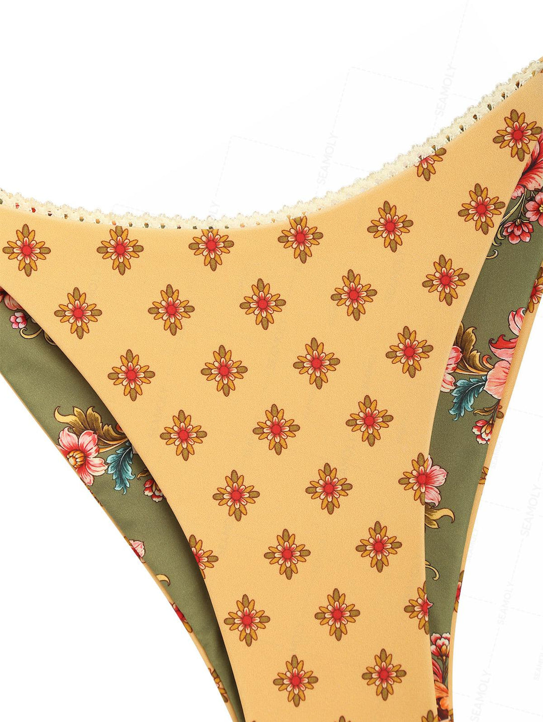 Seamolly Patchwork Floral Print Triangle Top & Reversible Cheeky Brazilian Bottom Bikini Set
