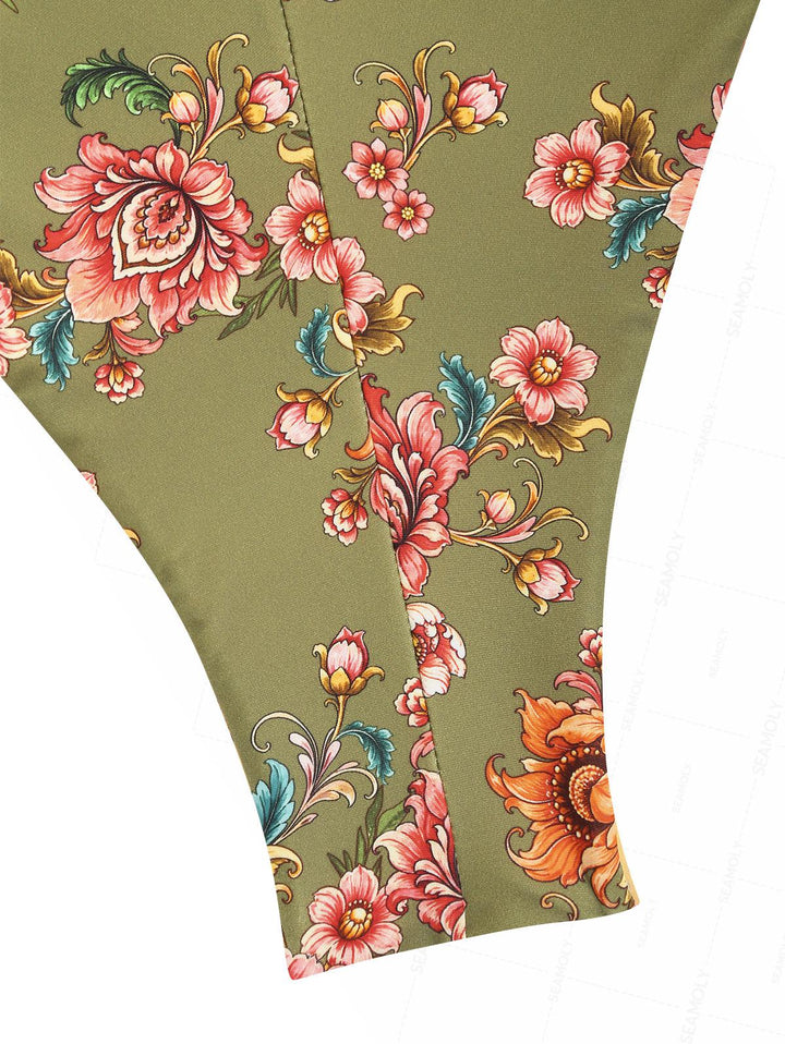 Seamolly Patchwork Floral Print Triangle Top & Reversible Cheeky Brazilian Bottom Bikini Set