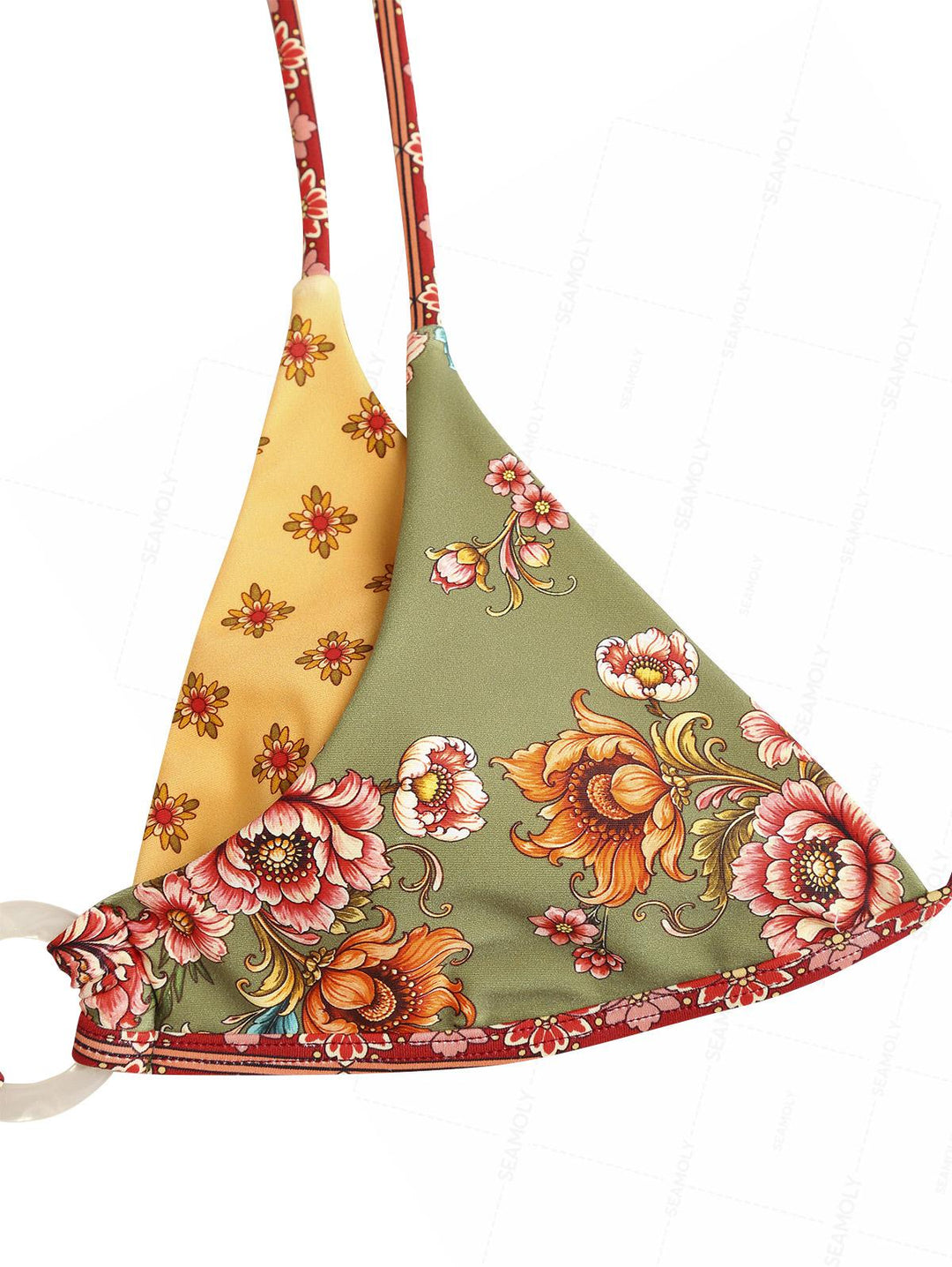 Seamolly Floral Print O Ring Top & Reversible Bottom Double Layer Bikini Set