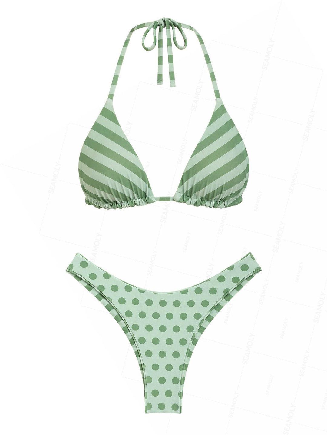 Seamolly Polka Dot Striped Triangle Top & Cheeky Brazilian Bottom Reversible Bikini Set