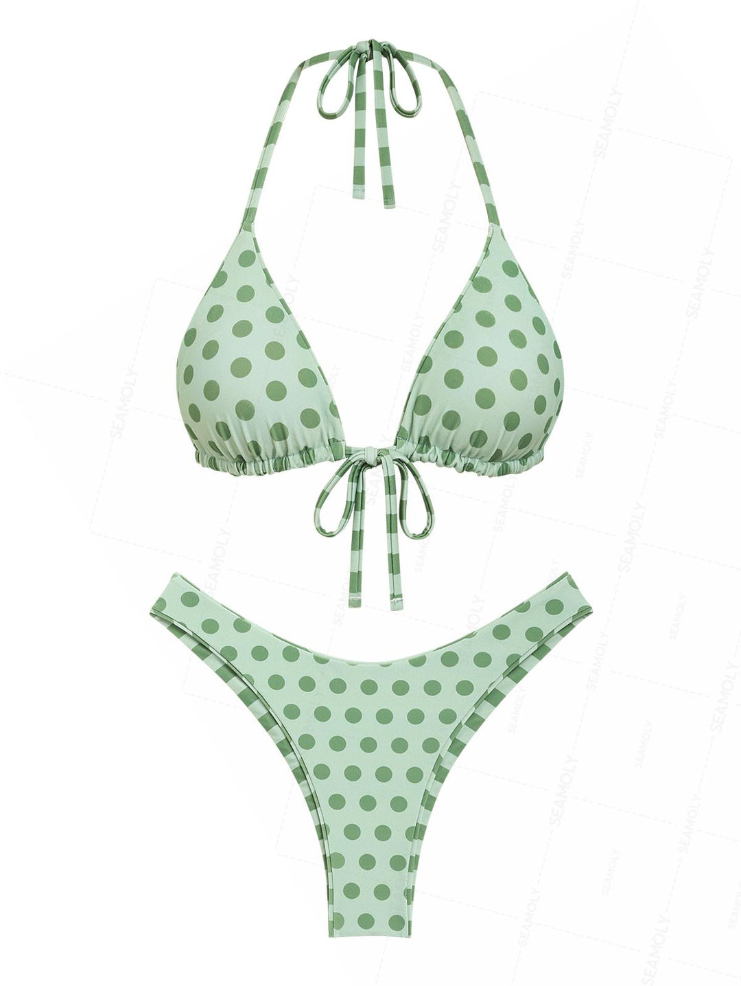 Seamolly Polka Dot Striped Triangle Top & Cheeky Brazilian Bottom Reversible Bikini Set