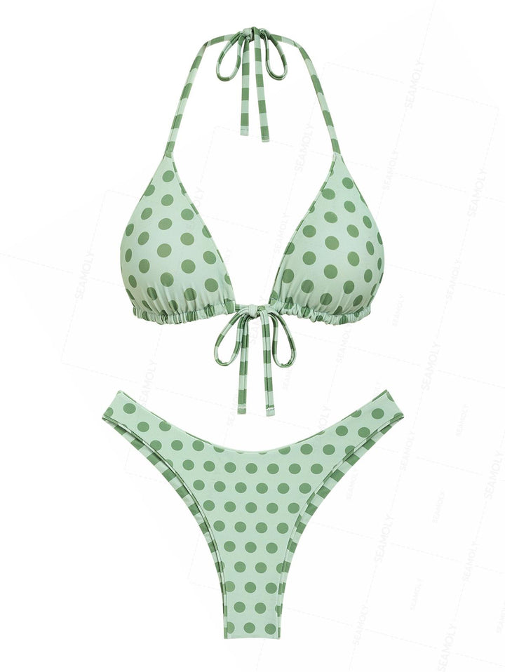 Seamolly Polka Dot Striped Triangle Top & Cheeky Brazilian Bottom Reversible Bikini Set