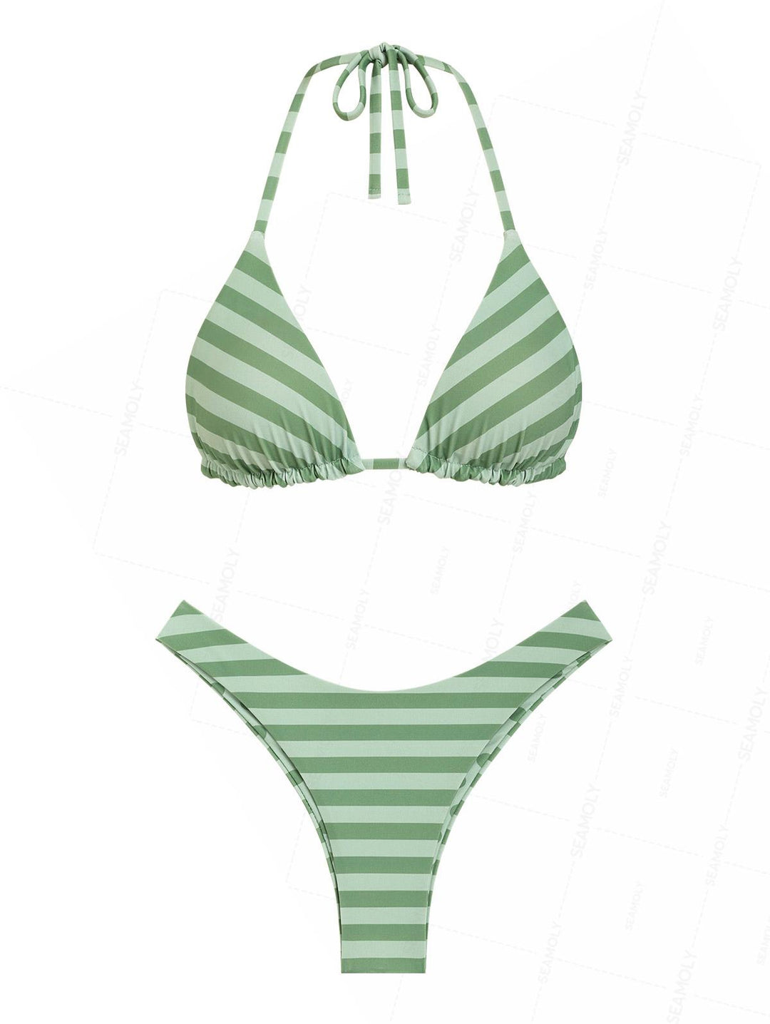 Seamolly Polka Dot Striped Triangle Top & Cheeky Brazilian Bottom Reversible Bikini Set