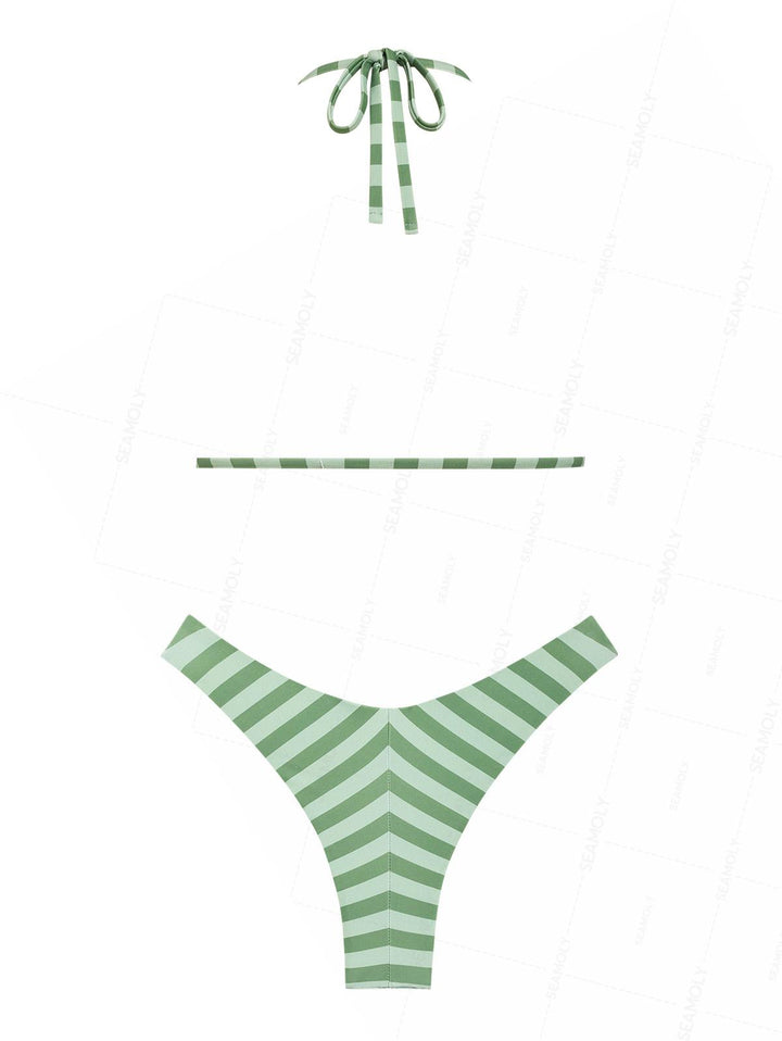 Seamolly Polka Dot Striped Triangle Top & Cheeky Brazilian Bottom Reversible Bikini Set