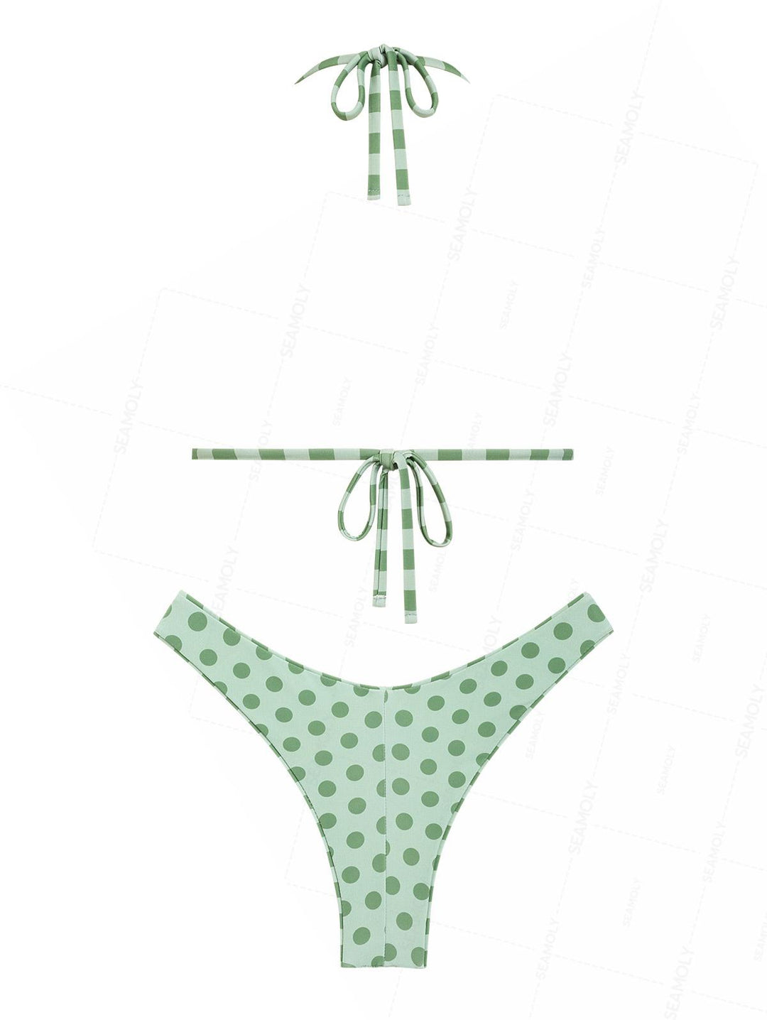 Seamolly Polka Dot Striped Triangle Top & Cheeky Brazilian Bottom Reversible Bikini Set
