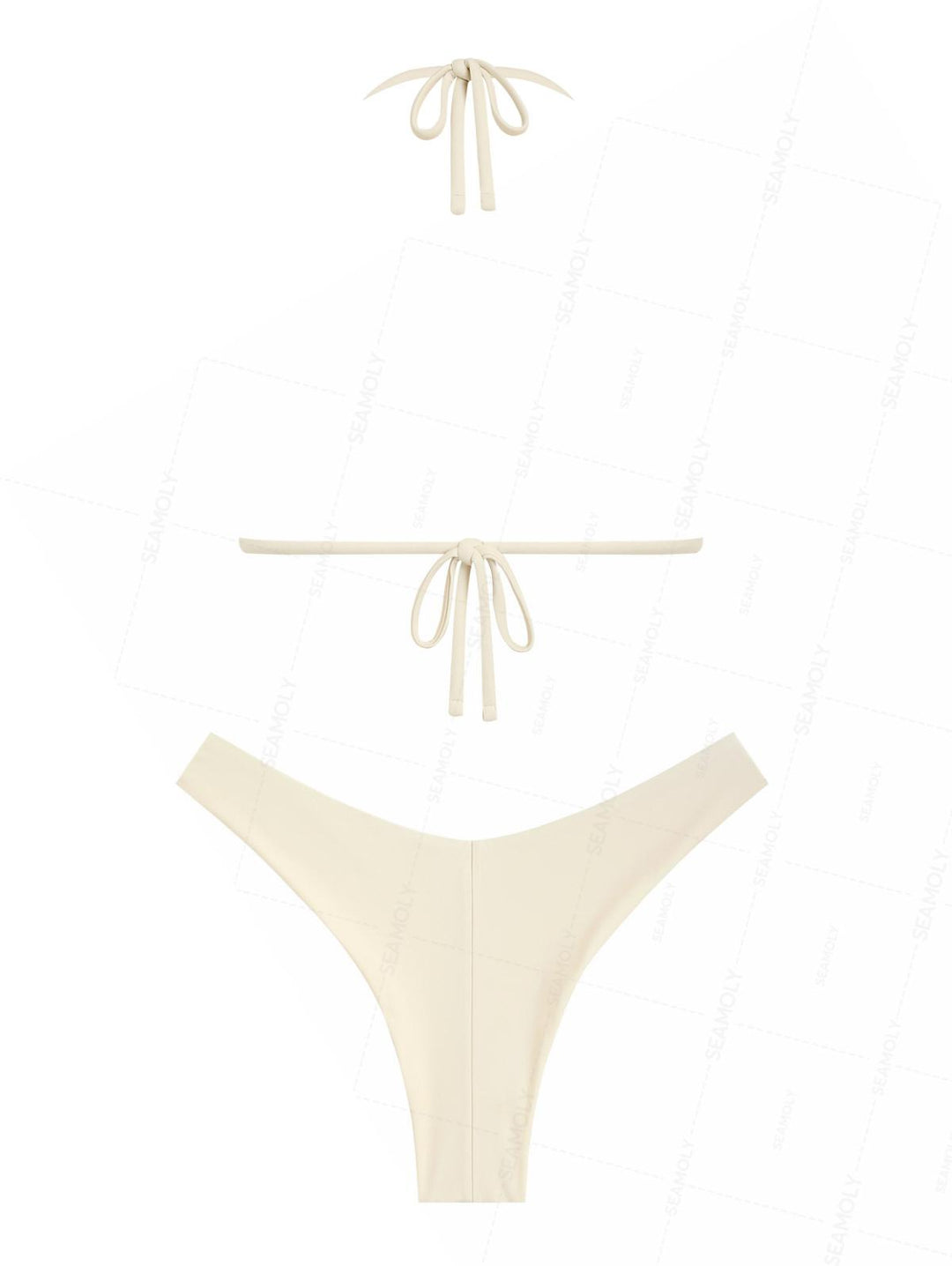 Seamolly Embroidery Halter Triangle Top & Cheeky Brazilian Bottom Bikini Set