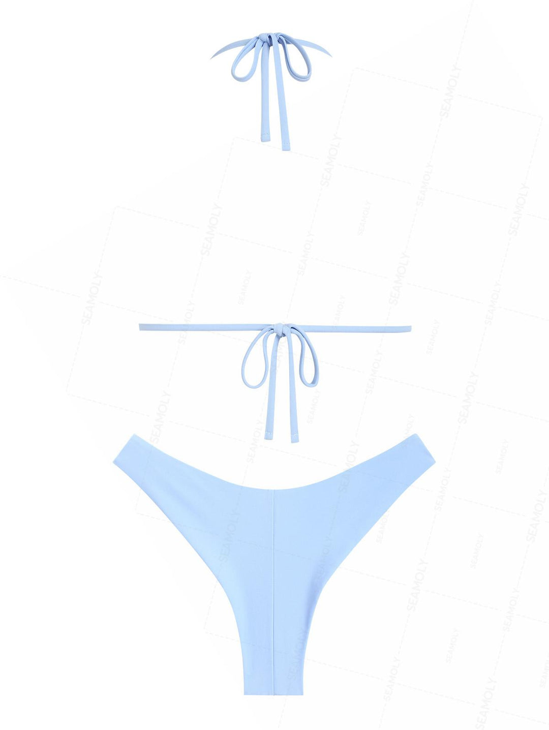 Seamolly Embroidery Halter Triangle Top & Cheeky Brazilian Bottom Bikini Set