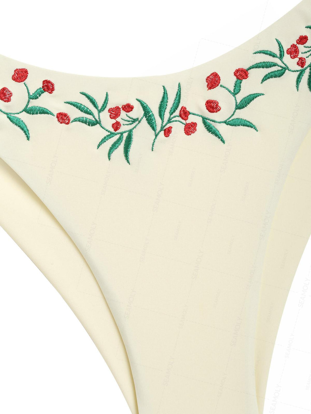 Seamolly Embroidery Halter Triangle Top & Cheeky Brazilian Bottom Bikini Set