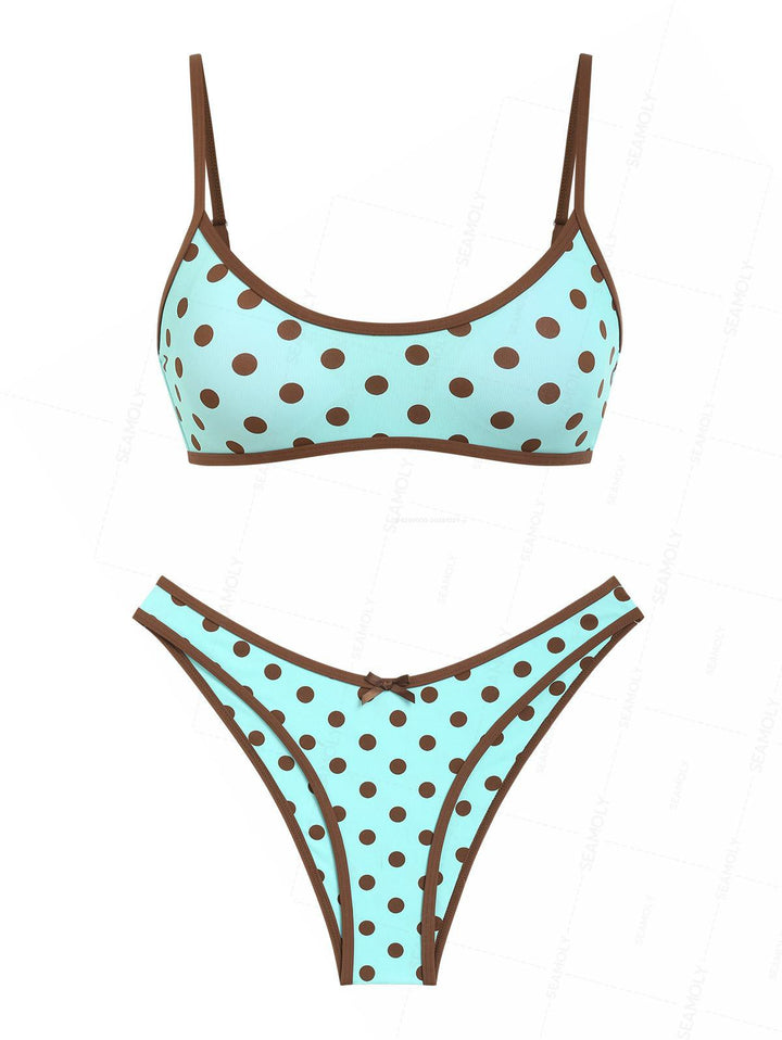 Seamolly Polka Dot Print Contrast Binding Bralette Bikini Set