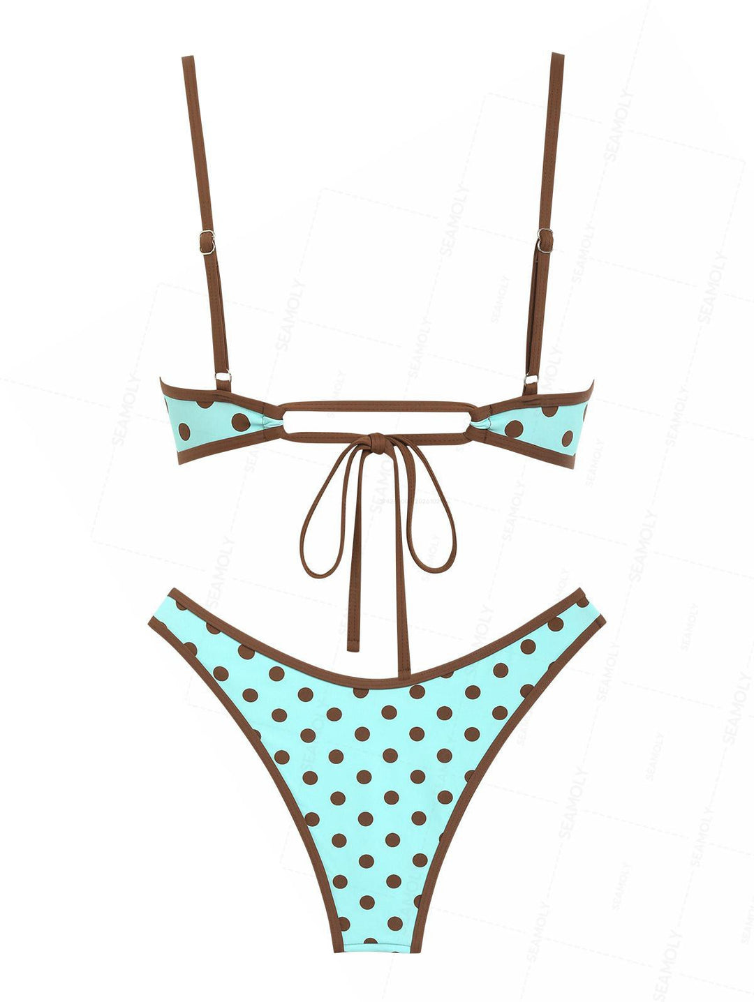 Seamolly Polka Dot Print Contrast Binding Bralette Bikini Set
