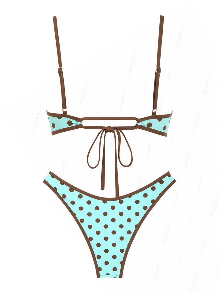 Seamolly Polka Dot Print Contrast Binding Bralette Bikini Set