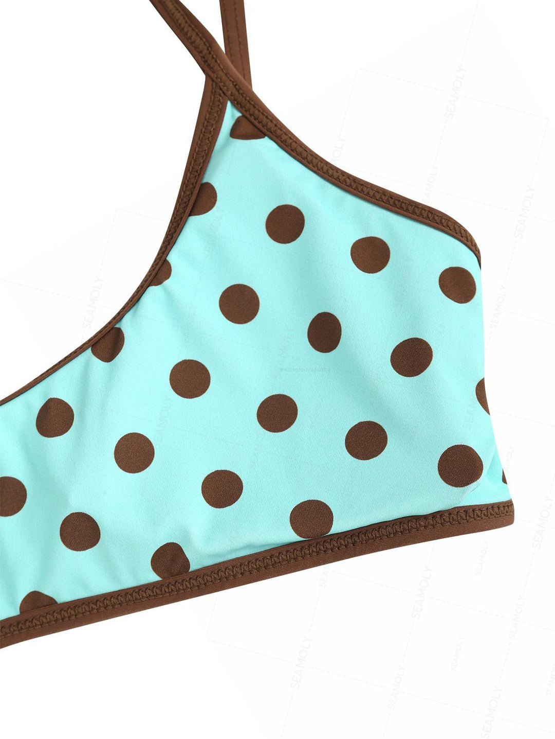 Seamolly Polka Dot Print Contrast Binding Bralette Bikini Set
