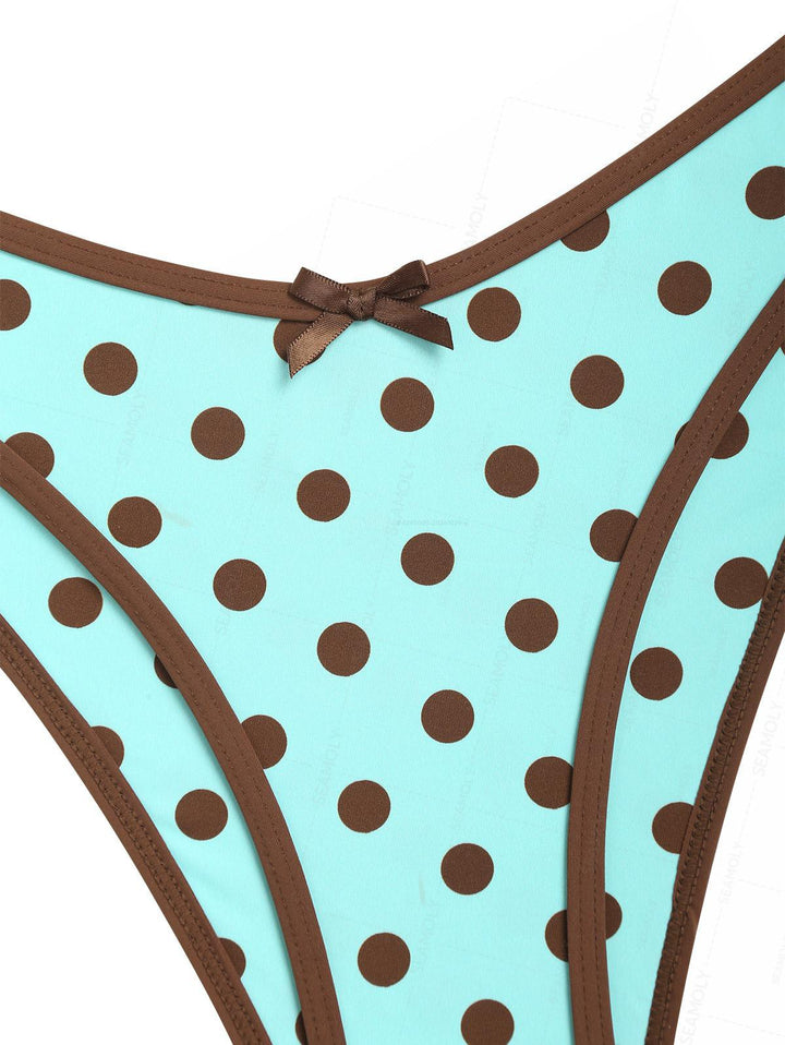 Seamolly Polka Dot Print Contrast Binding Bralette Bikini Set