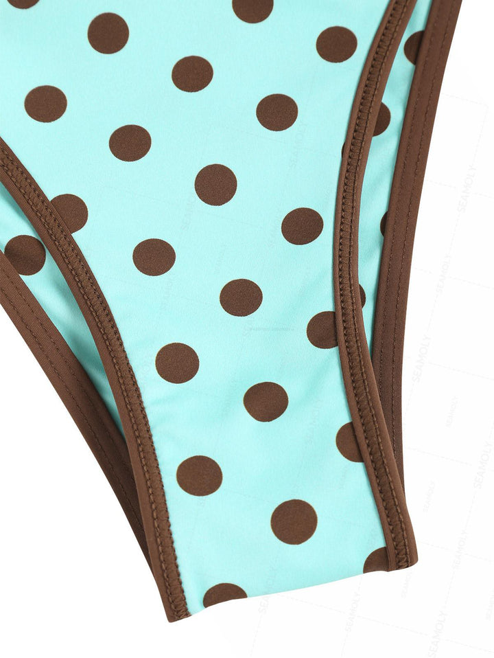 Seamolly Polka Dot Print Contrast Binding Bralette Bikini Set