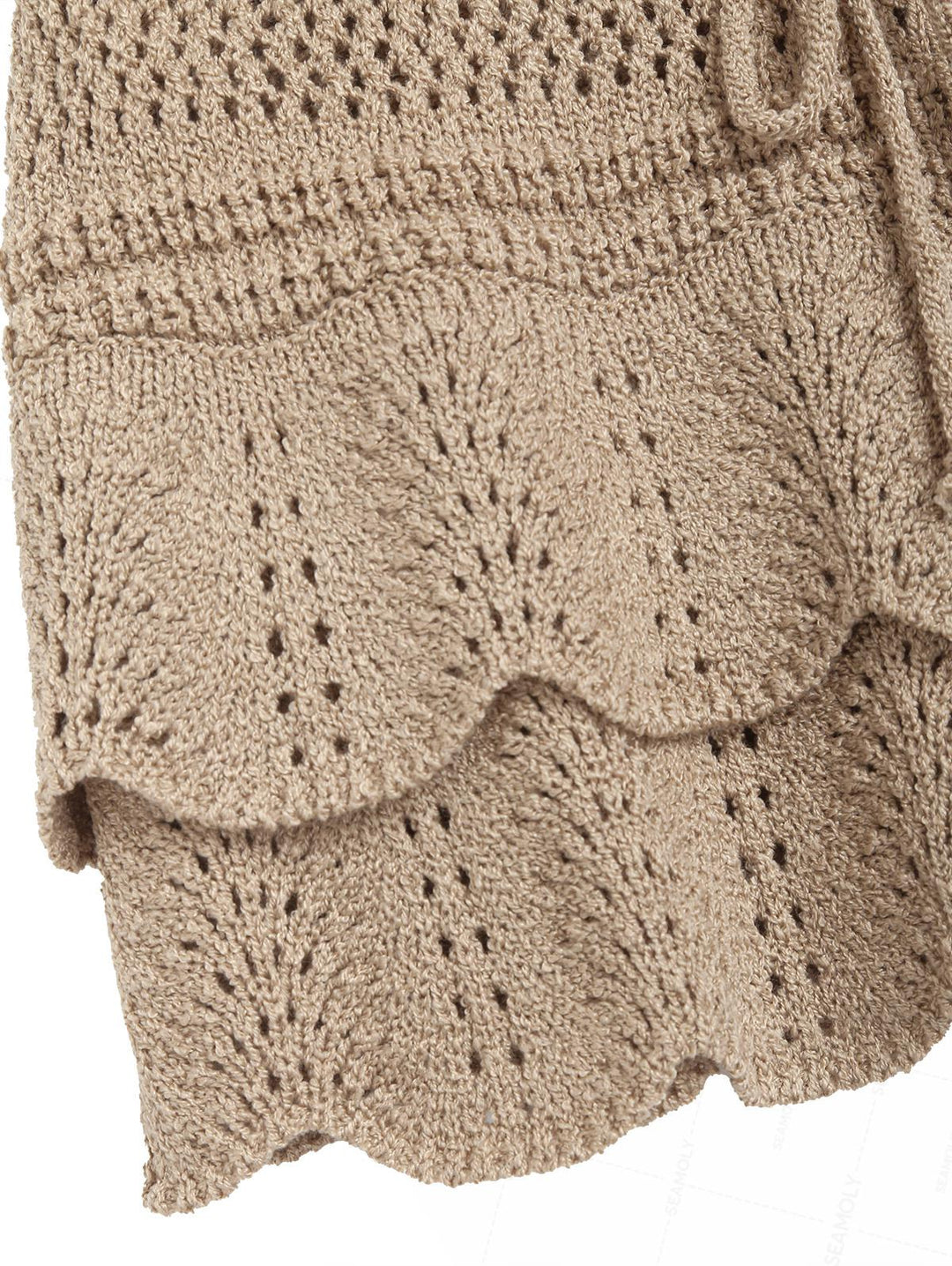 Drawstring Double Layered Crochet Scalloped Hem Mini Beach Cover Up Skirt