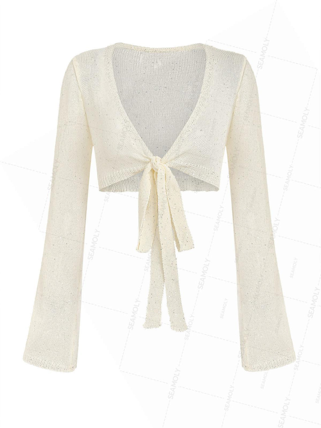 Multiway Tie Sequins Long Sleeves Knit Beach Crop Cover Up Top