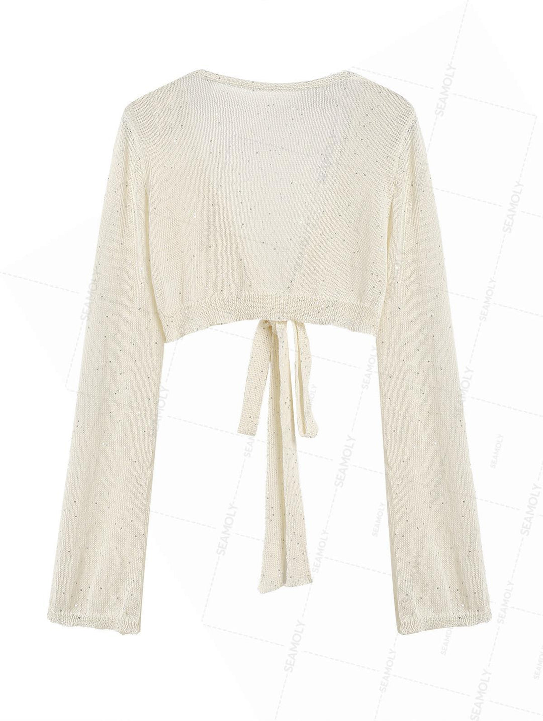 Multiway Tie Sequins Long Sleeves Knit Beach Crop Cover Up Top