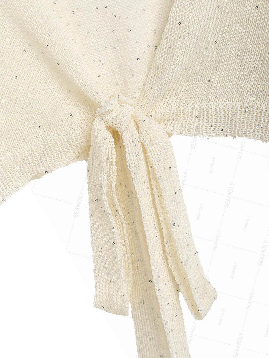 Multiway Tie Sequins Long Sleeves Knit Beach Crop Cover Up Top