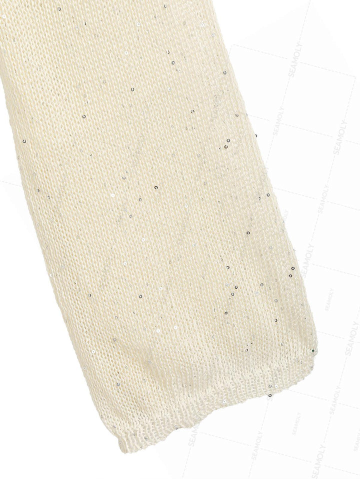 Multiway Tie Sequins Long Sleeves Knit Beach Crop Cover Up Top