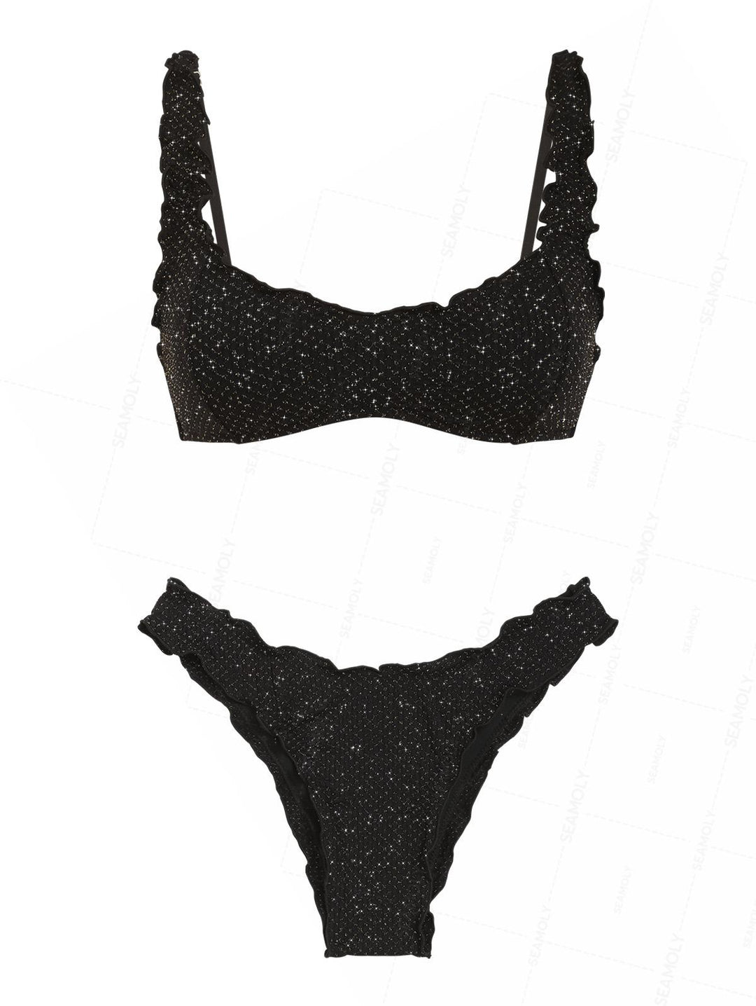 Seamolly Textured Gold Lurex Ruffles Edge Bralette Bikini Set