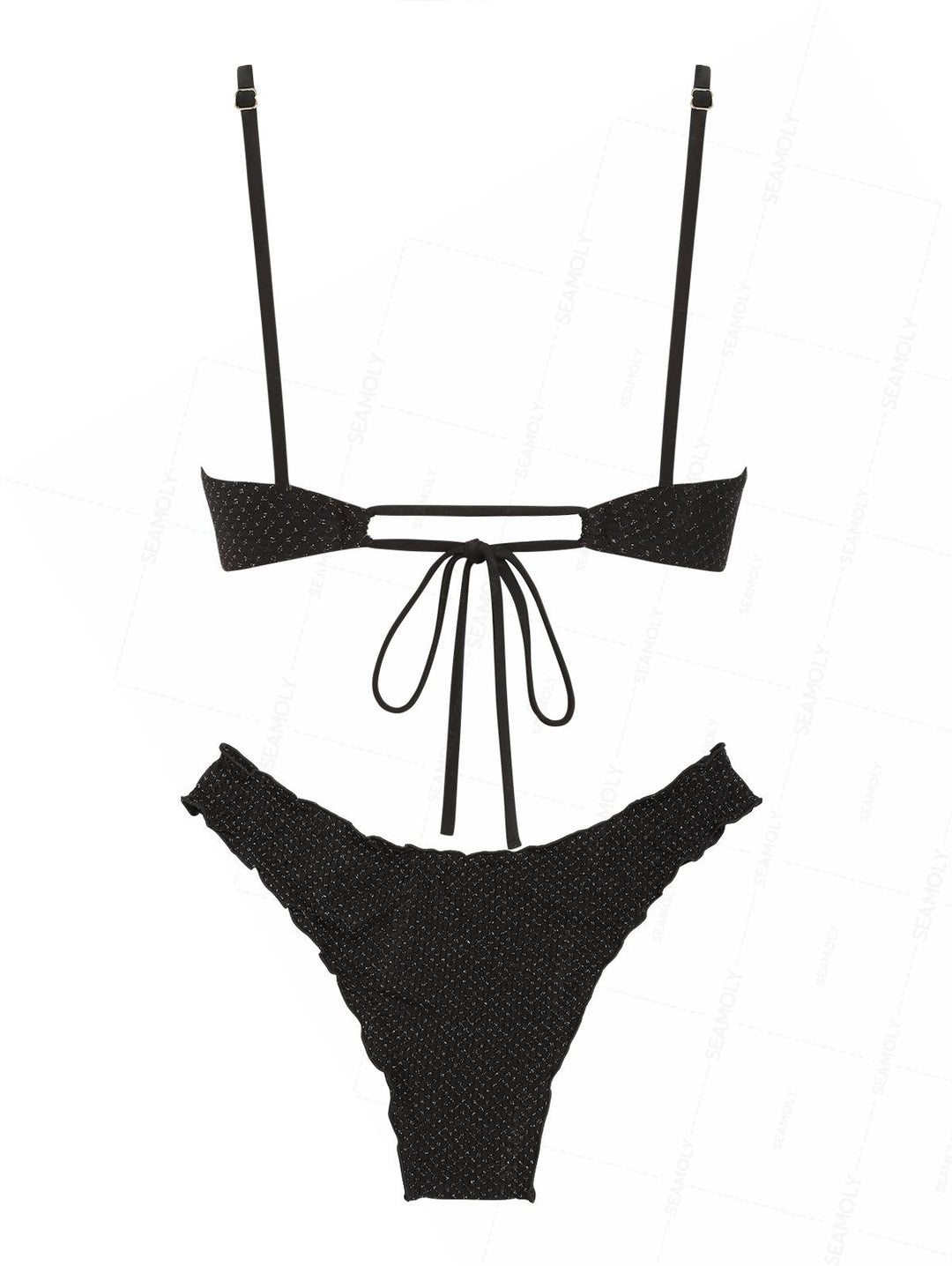 Seamolly Textured Gold Lurex Ruffles Edge Bralette Bikini Set