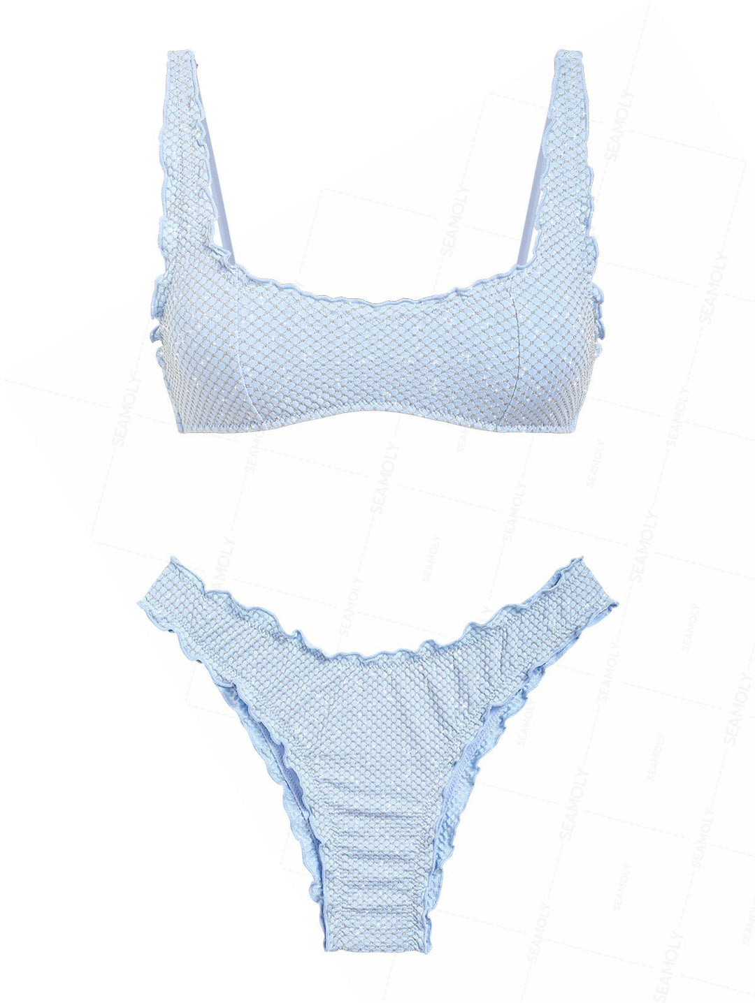 Seamolly Textured Gold Lurex Ruffles Edge Bralette Bikini Set