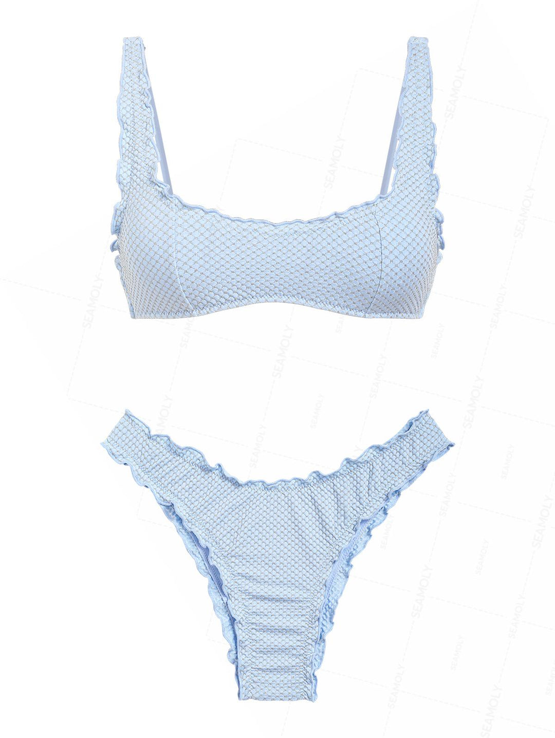 Seamolly Textured Gold Lurex Ruffles Edge Bralette Bikini Set