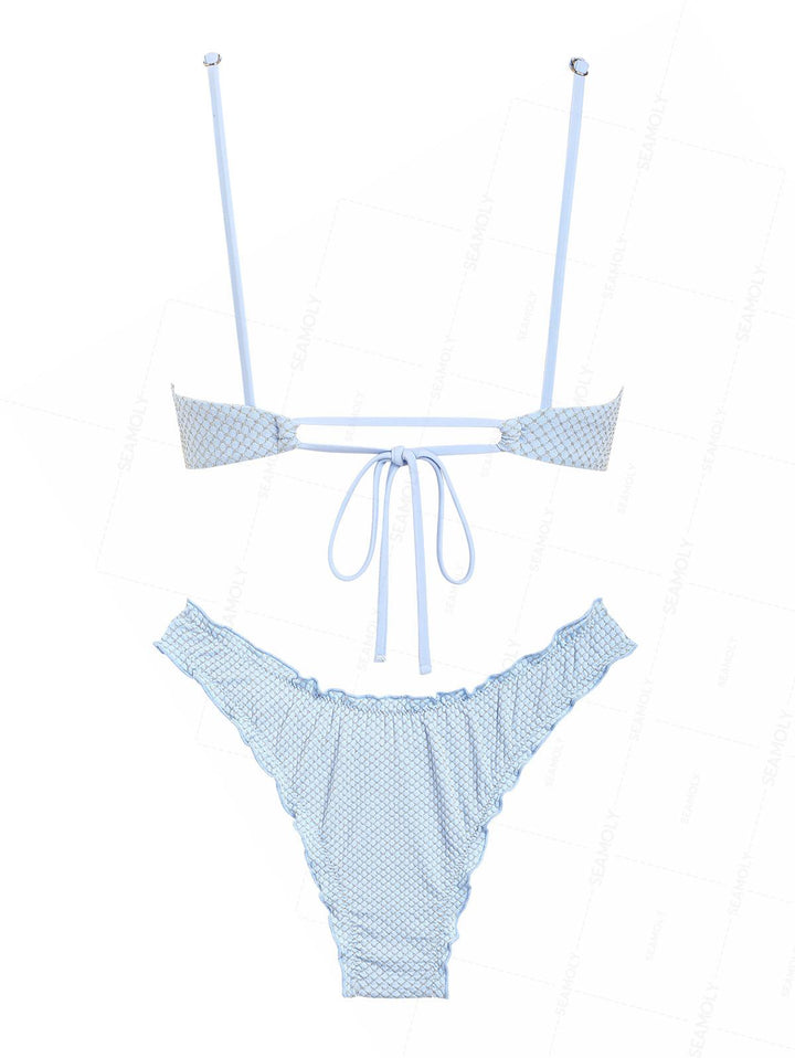 Seamolly Textured Gold Lurex Ruffles Edge Bralette Bikini Set